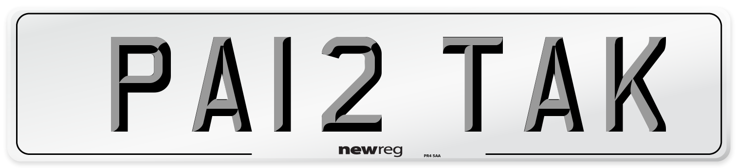 PA12 TAK Number Plate from New Reg